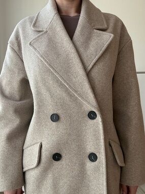 ZARA Oversized Wool Blend Coat Beige Double Breasted
